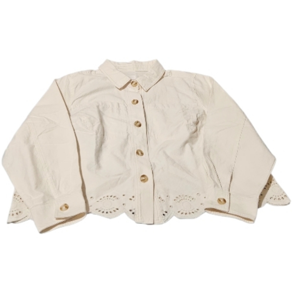 LC Lauren Conrad/ Trucker Jacket /100% cotton /eyelet hem/ plus size/ivory color - Picture 11 of 13